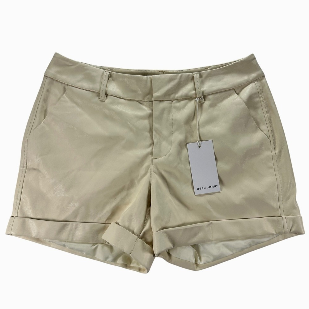 Dear John Hampton Vegan Leather Shorts Bone White Mid Rise Cuffed Size 29 NEW